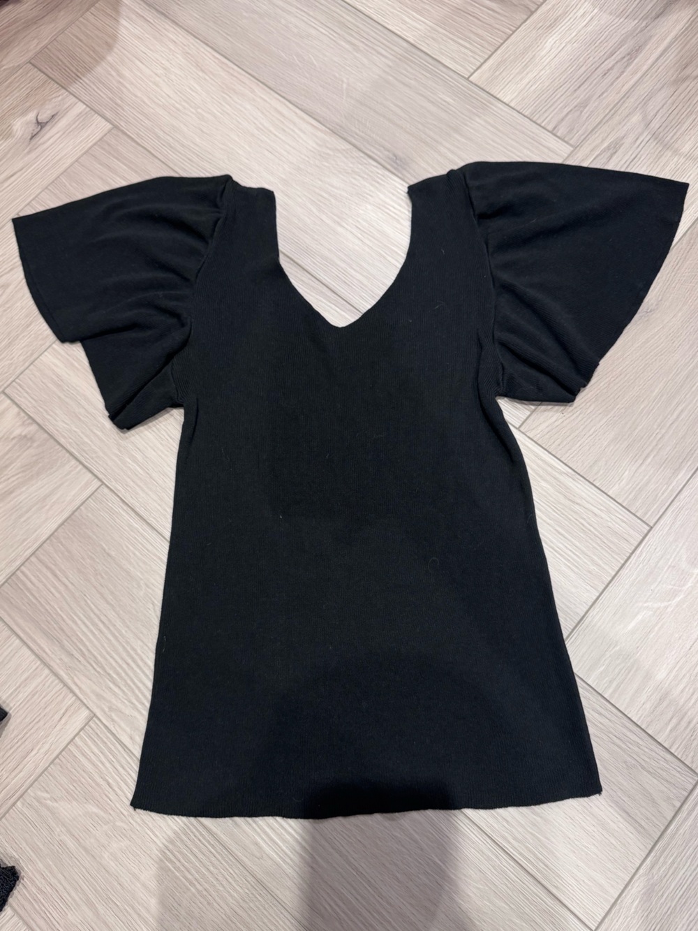 Black V-Neck Puff Sleeve Women's Top
